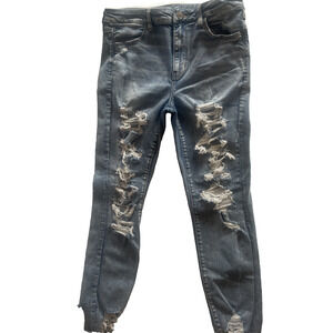 American Eagle Distressed Super Hi Rise Jegging Size 14 Women Indigo Jeans